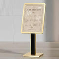 Sign holder floor stand,Heavy-Duty Pedestal poster stand for display,21×29 inch Adjustable Aluminum Menu Stand for Restaurant(Gold) - color: Gold