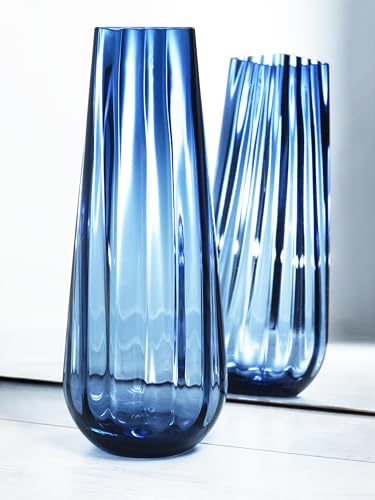 Flower Vase - Glass - Blue - Colored - Thick - 13.9" H - Square Top - Optic Design - European Made - by Barski