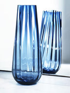 Flower Vase - Glass - Blue - Colored - Thick - 13.9" H - Square Top - Optic Design - European Made - by Barski
