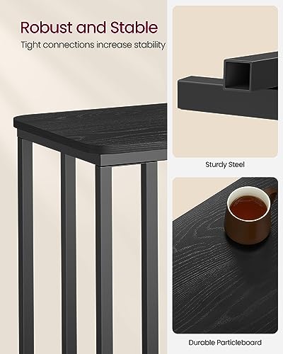 VASAGLE End Table, C Shaped TV Tray with Metal Frame Rolling Casters for Coffee Laptop Mobile Tablet, Industrial Side Table for Living Room Bedroom, 19.7 x 13.8 x 23.6 Inches, Ebony Black, ULNT050B56 - color: Ebony Black