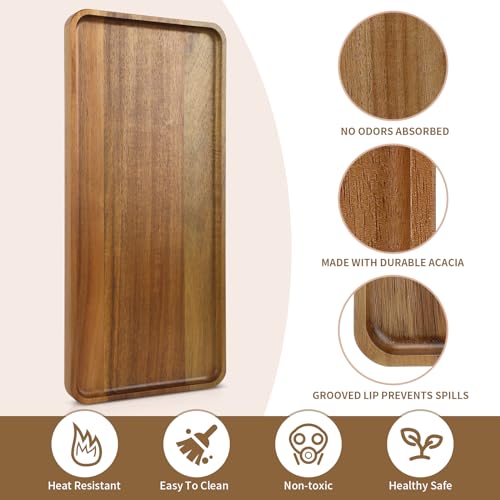 2 pcs 15.7" x 7" Large Solid Acacia Wood Serving Trays Rectangular Wooden Serving Platters Natural Wooden Boards for Bar Coffee Party - size: 15.7" x 7" x 1.2"