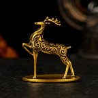 Solid Brass Deer Figurine with Auspicious Cloud Patterns, Retro Desktop Decor, Collectible Figurines, Handcrafted Art Deco Sculpture for Office Desk, Home Decor, Lucky Symbol Ornament - style: Lucky Cloud Deer