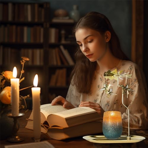 Rotary Candle Holder Hummingbird Gold Metal Spinning Tea Lights Candle Holder, Romantic Scandinavian Designed Candlestick Ornament for Wedding Party Christmas Festival Home Decor，Hummingbird - color: Gold Hummingbird