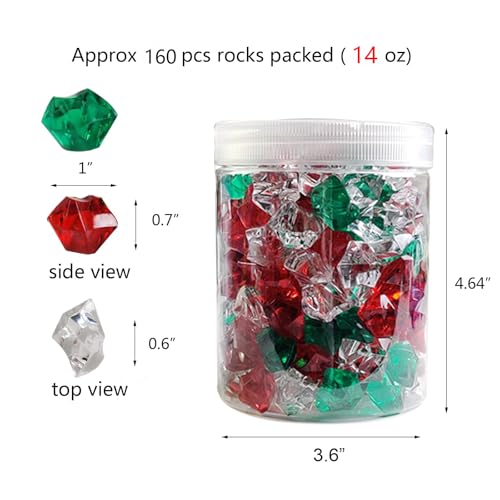 HappyFiller 14OZ Fake Ice Rocks Cubes Acrylic Gems Stones,Table Scatters, Photography Props Vase Fillers,Wedding,Crafts,Home Centerpieces,Candle Holder,Red,Green,Clear Mix - color: Red/Green/Clear, size: 14 OZ