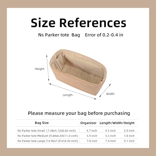 DGAZ Lightweight Purse Organizer Insert for The Row Ns Parker Tote S/M/L, Silk DupontPaper Inner Bag for Luxury Bag (Small, Chai) - color: Chai, size: Small