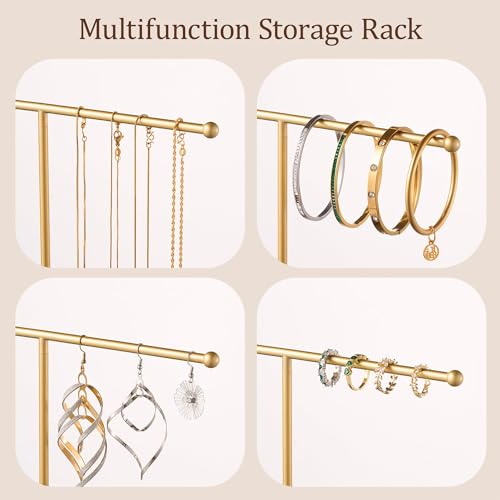 Gold Jewelry Holder Stand with Ceramic Tray: Small Hanging Necklace Organizer Tree for Earrings, Bracelets, Rings – Jewelry Display Hanger for Women & Girls, Black - color: black tray gold bar