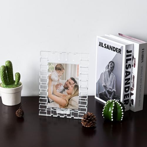 kitCom Crystal 5x7Inch Picture Frame, Wedding Frame Tabletop Display 5''x 7'', Tabletop Display Decor Wedding Frame(Fit 5x7 Max Photos), Clear with Gift Box - size: 5 x 7 inch