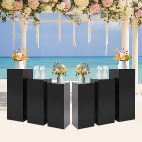 3/6 PCS Square Tall Pedestal Stand Metal Square Pedestal Stand Tall Pedestals Cake Stands for Party Wedding Birthday (Black, 6Pcs) - color: Black, size: 6Pcs