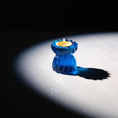 Twizzle Twist Tealight Holder, Decorative Tealight Candle Holder for Table Display, Romantic Decoration, Unique Home Décor Aesthetic, Housewarming Gift, Spiral Sculpture Diwali Tea Light Stand - color: Blue