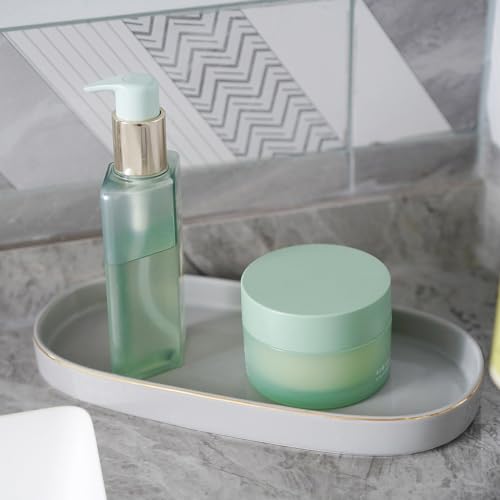10x5 Bathroom Vanity Tray, Oval Ceramic Decorative Perfume Candle Tray for Bathroom/Kitchen Counter, Grey - color: Gray