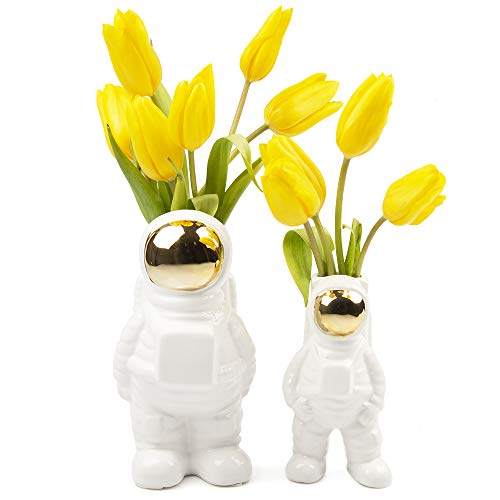 CHIVE - Astronaut Shape Vase, Planter Simple Modern Flower Bud Vase, White and Gold (Medium)