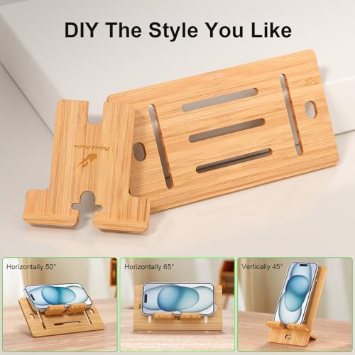Pezin & Hulin Wooden Bamboo Cell Phone Stand, Wood Charging Dock Holder, Portable Desktop Phone Rack, Compatible with Mobile Phone and Tablet -Slim Version - color: Stand (Phone) Slim