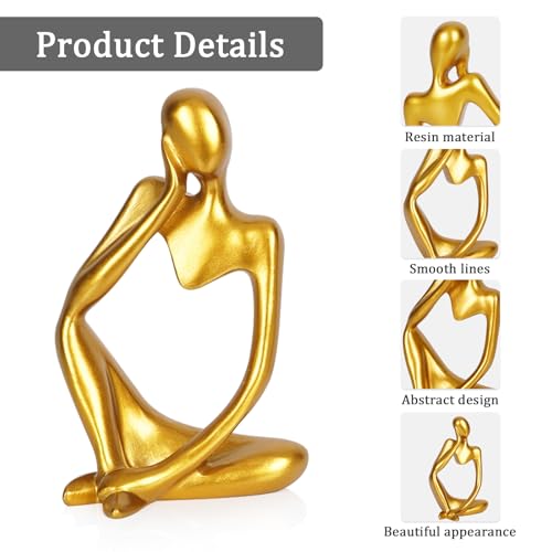 Sandstone Resin Thinker Style Abstract Sculpture Statue Collectible Figurines Home Office Bookshelf Desktop Decor (Small Gold, Left) - color: Small Gold, size: Left 1pc