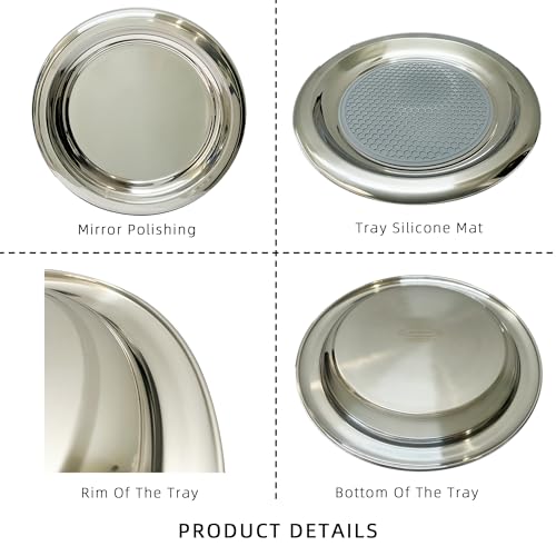 Stainless Steel Round Serving Tray,Metal Decorative Tray,Display Serving Platter for Wine and Glasses,12 Inches - size: 12"