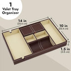 Juvale Rectangular Catchall Tray - 6-Compartment Nightstand Organizer - Polished Key Bowl - Portable Drawer Organizer - Brown Faux Leather - color: Brown