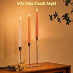 Flameless Taper Candles with Remote, 9.6" Battery Operated Flickering LED Candlesticks, Real Wax Warm Earth Tone Taper Candles for Wedding Centerpieces, Dinner Table, Mantel, Window, 3 Pack - color: Gradient Orange