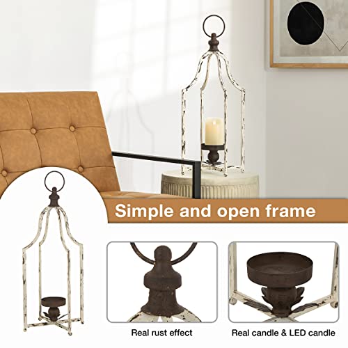 Glitzhome 22" Farmhouse Lanterns Decorative Indoor Outdoor, White Metal Candle Lanterns, Hanging Candle Holder for Fireplace Patio Porch Garden Wedding & Holiday Decor - color: White Large