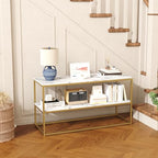 Function Home TV Stand for TVs up to 50 Inch, 2 Tier Entertainment Center, Modern TV Cabinet with Marble Top and Gold Metal Base, 42" Media Console Table with Storage for Living Room Bedroom - color: 42" Gold