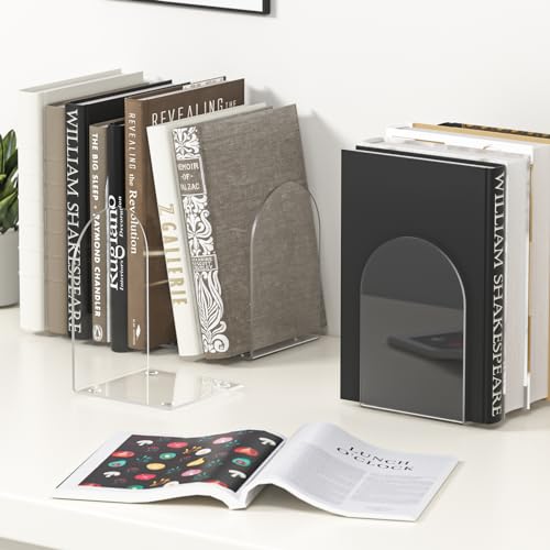 Acrylic Bookends 6 Pieces, Book Ends for Shelves, Clear Bookends for Shelves, Transparent Book Organizer for Desktop, Shlef Book Stopper for Home Office - style: 6 Pieces Acrylic Bookends