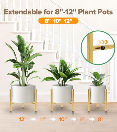 Plant Stand Indoor Adjustable, Metal Modern Indoor Plant Stand, Heavy Duty Plant Stands Outdoor Corner, Stable Plant Holder, Fits 8 to 12 Inches Pots, Gold, 1 Pack, Pot & Plant Not Included - color: Gold, size: 1 Pack