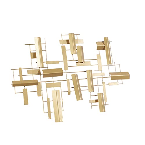 CosmoLiving by Cosmopolitan Metal Geometric Home Wall Decor 3D Stripe Wall Sculpture, Wall Art 36" x 1" x 23", Gold - size: 36"L x 23"W