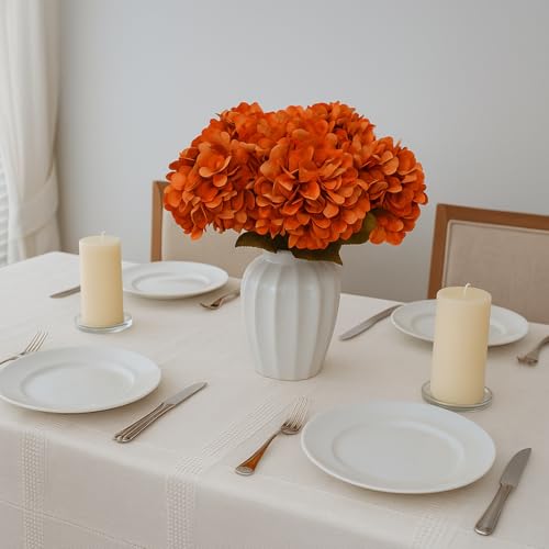 6pcs Artificial Hydrangea Flowers - Easy to Shape for Home Decor,Commercial Staging & DIY Crafts, Maintenance-Free Fake Flowers in Multiple Color Options, Flores Artificiales(Autumn Orange) - color: Autumn Orange