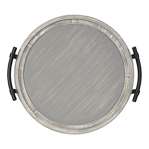Kate and Laurel Bruillet Farmhouse Round Tray, 15 inch Diameter, Rustic Gray, Wooden Tray for Coffee Table - color: Gray