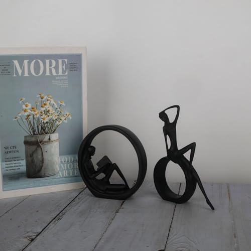 Modern Abstract Black Art Bookshelf Decor - Girl Statue Black Figurines for Home Office Living Room Table Decorations, Reading Figurines for Coffee Shelf Table Centerpiece (6.7inx4.72in)