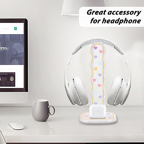 CamyCosy Headphone Holder for Desk, Gaming Headset & Earphone Stand - Clear Love Hearts Pattern Desk Accessory - color: hearts