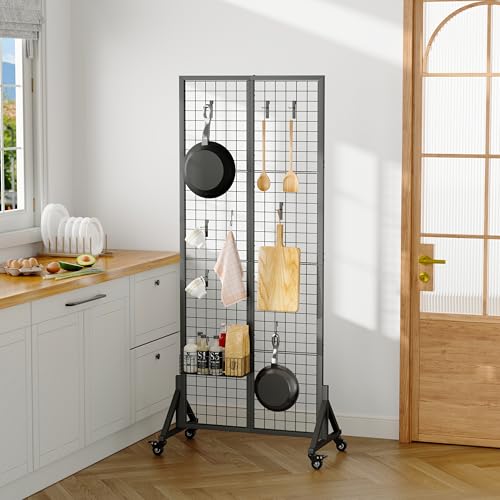 Rolling Gridwall Display Stand, 65.6" H x 23.6" W Wire Mesh Rack with Wheels, Metal Display Grid for Art Shows, Craft Fairs, Retail Boutique & Home Storage, Black - color: Black