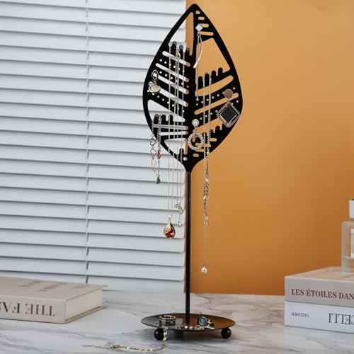 Half RoomJewelry Organizer Jewelry Stand Jewelry Holder Organizer, Necklace Organizer with Ring Tray, Sturdy Jewelry Hanger for Necklace，Jewelry Tower Storage Rack Tree for Bracelets Earrings Rings - color: A Black