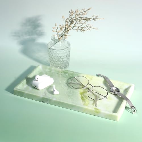 Luxury Natural Marble Tray, Handcrafted Vanity Catchall for Perfume, Jewelry, Soap, Elegant Bathroom & Kitchen Counter Decor - color: 036-fd Green
