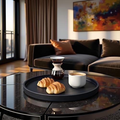 20 x 20 inches High-end Luxury Leather Round Oversized Service Tray, Ottoman & Coffee Tray for Family Dinner, Out-of-House Picnic, Party Essential (20 inch Black) - color: 20 Inch Black