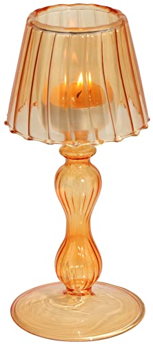 Gurfuy Desk Lamp Shaped Glass Candle Holder - Glass Hurricane Candleholder Crystal Decorative Candle Stand for Table Wedding Dinning Centerpieces Party Supplies Decor Amber - color: Amber