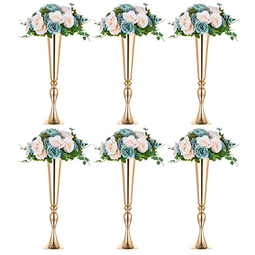 NUPTIO Gold Tall Centerpiece Table: 21.9" Trumpet Vases for Wedding Metal Flower Stand for Party Decorations Set of 6 - size: 6 Pcs