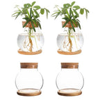 Plant Propagation Station,Hydroponic Glass Container Vase Jars, with Wooden Saucer for Desks, Houses, Garden Decorations, Home Kitchen Decorations and Gifts for Plant Lovers (4)