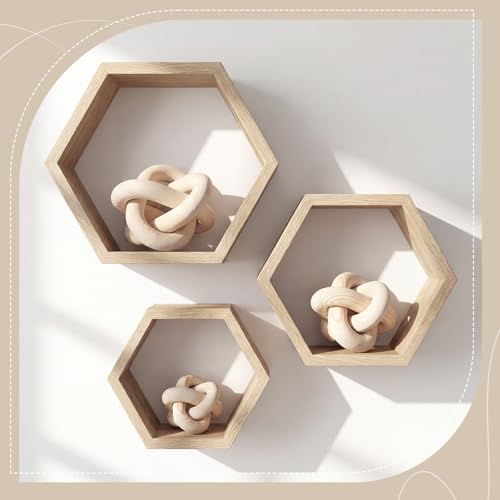 3 Pack Wooden Knot Decorations 3 Color Set Coordinated Boho Nautical Home Decor for Shelf, Wall, Tabletop, Sizes 3.94", 4.72", 5.91" (Nature) - color: Nature