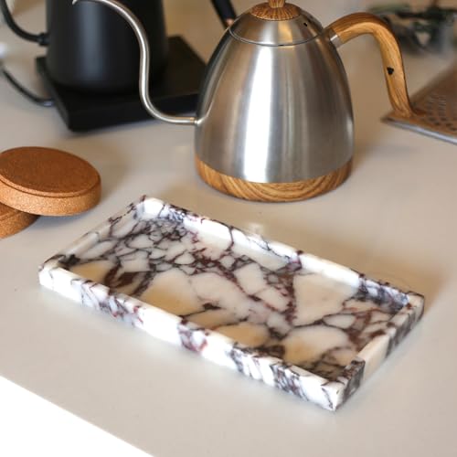 100% Natural Luxury Calaccata Viola Marble Small Hand Towel Tray Holder Organizer, Makeup Bathroom Holder - color: Viola-rectangle-10"x5"x0.7"