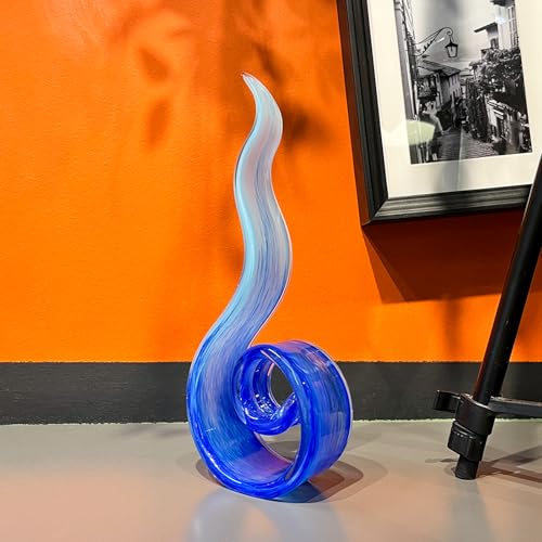 11.4" Tall Hand-Blown Glass Sculpture Murano-Style Sculpture Art Ornament Statue Figurines Home Decor Accent Piece Coastal Ocean Nautical Home Decor,Shelf,TV Stand,Tabletop Centerpieces,Wonderful Gift - color: Gradient Blue