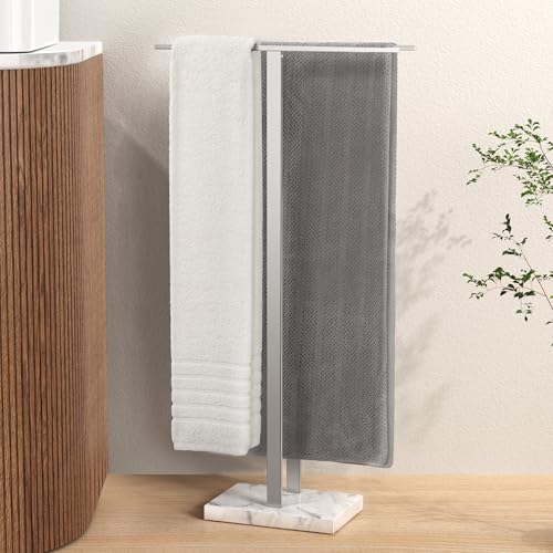 KES Standing Towel Rack with Marble Base, 37" H (Equal Height) Free Standing Towel Racks for Bathroom Floor, Fits Large Bath Towel, 18/8 Stainless Steel Polished Finish, BTH229 - color: Polished Silver, size: 37" H (Equal-height)