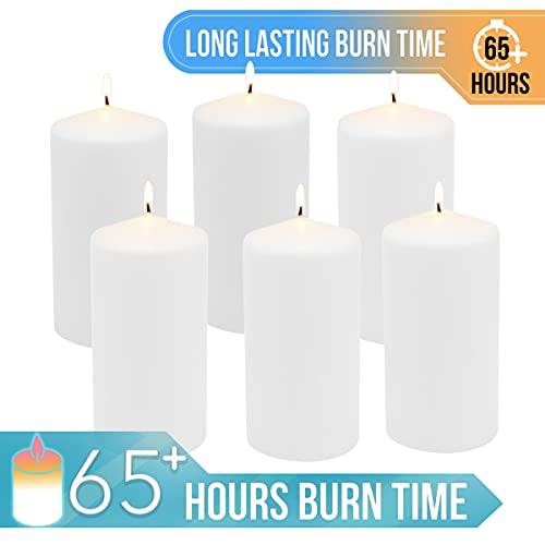 Stonebriar Unscented White Tall Pillar Candles, 65 Hour Burning Candle Pillars, Perfect for Decor, Weddings, Emergencies 3" X 6", 6 count - size: 3" x 6", style: Pack of 6