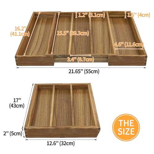 EcoFives Luxury Acacia Silverware Organizer -Kitchen Drawer Organizer - Utensil Holder and Cutlery Organizer with Grooved Drawer Dividers for Flatware and Kitchen Utensils (5 Slot) - size: 5 Compartments