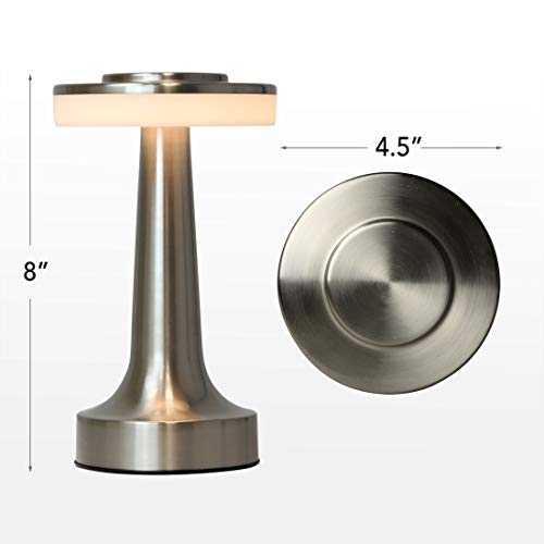 O’Bright Portable LED Table Lamp with Touch Sensor, 3-Levels Brightness, Rechargeable Battery Up to 48 Hours Usage, Night Light for Kids Nursery, Nightstand Lamp, Bedside Lamp (Silver) - color: Silver