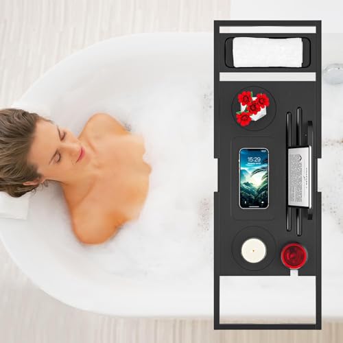 Banlilu Premium Bathtub Caddy Tray - Bath Tray - Bath Tub Tray Table for Bathtub - Bath Caddy Tray for Bathtub, Expandable Size, Fits Most Bath Tubs - color: Black(bamboo Wood)