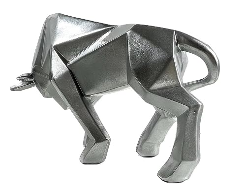 SMRTHMRT Abstract Geometric Sculptures Animals Statues,Collectible Figurines Home Office Tabletop Ornaments (Silver Bull) - color: Silver Bull