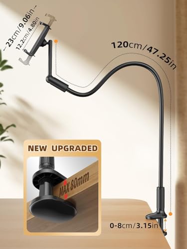 SAIJI 47" Gooseneck Kindle Holder, Tablet Holder for Bed with Upgraded Base, iPad Stand with Flexible Lazy Arm, Compatible with iPad mini Pro Air, Kindle, Galaxy or Other 4.7-11" Device (Black) - color: Black