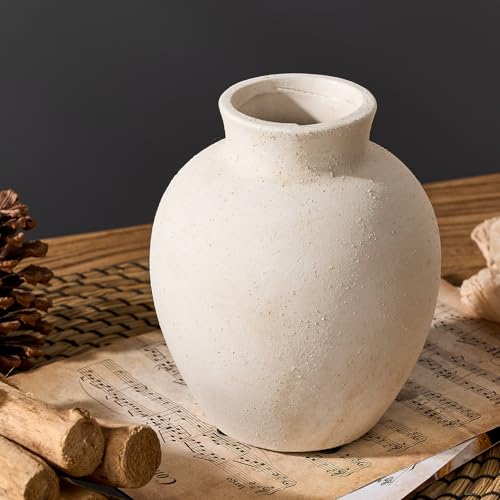 SIDUCAL Ceramic Decorative Flower Vase | 6 Inch Pottery Rustic Farmhouse Boho Vase for Home Decor, Table, Living Room, Bathroom, Shelf, Mantel Decoration, Wedding, White - color: White