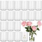 Cylinder Vases for Centerpieces, Pack of 20 Centerpiece Vase for Table, 2.8 x 4 in Small Vase for Floral Arrangements, Table Decor for Weddings, Anniversaries, Parties