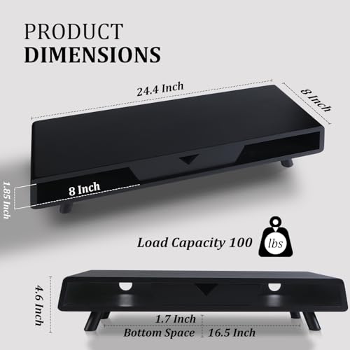 Homerays Monitor Stand with Drawer, Exquisite Computer Monitor Stand for Desk, Ergonomic Wood Monitor Stand Riser for Computer,Laptop,Printer,TV,Bamboo,Black - color: Black