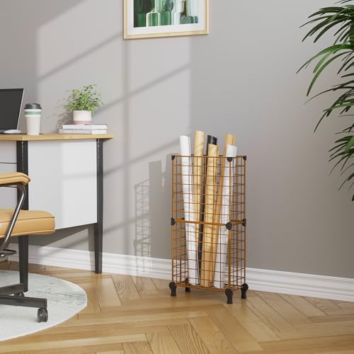 AWTATOS Umbrella Holder Entryway, Umbrella Stand Freestanding, Metal Square Umbrella Rack Organizer with a Removable Drip Tray, Hooks, Brown - color: Brown